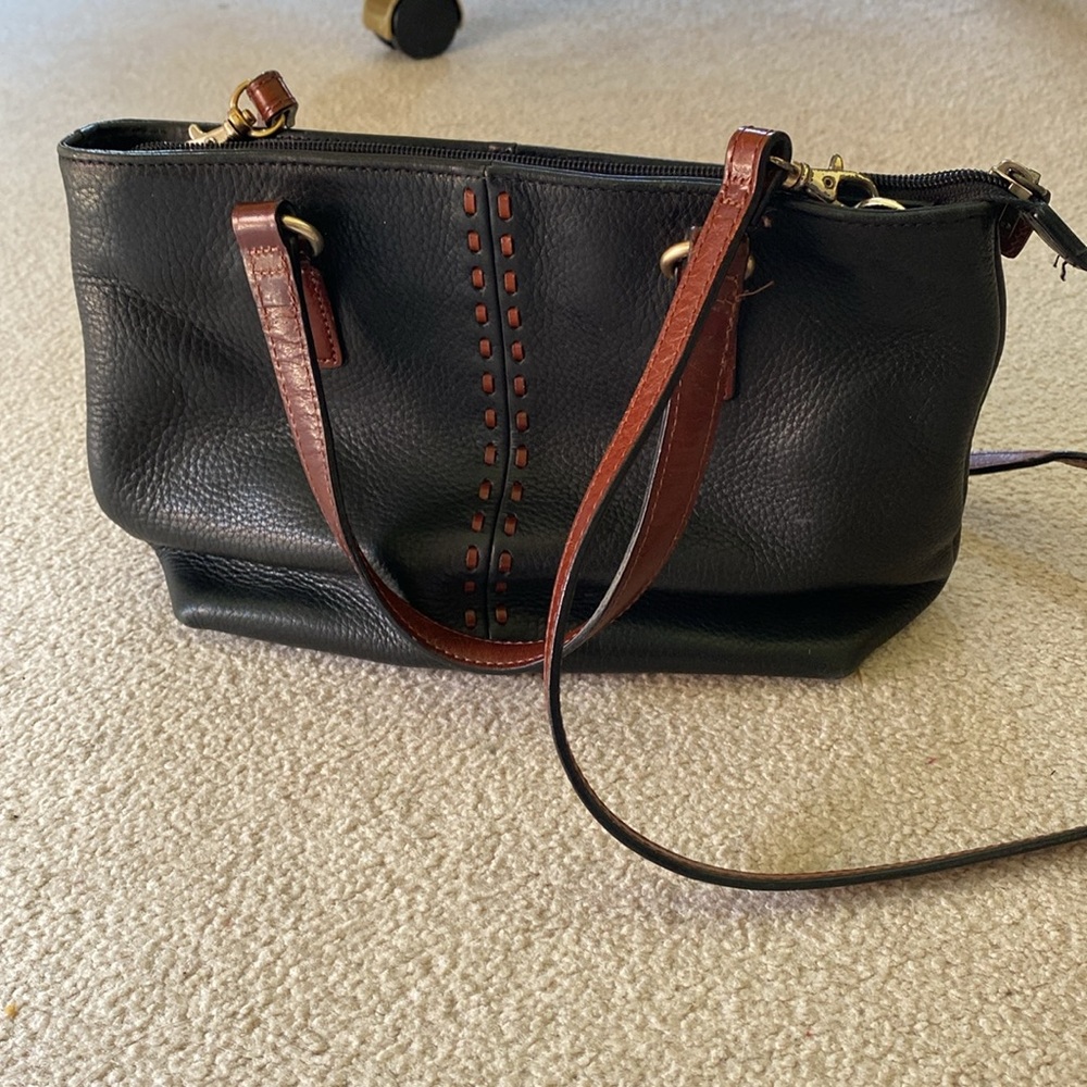 Vintage 2000s Fossil Black/Brown Pebbled Leather Crossbody Bag/ purse